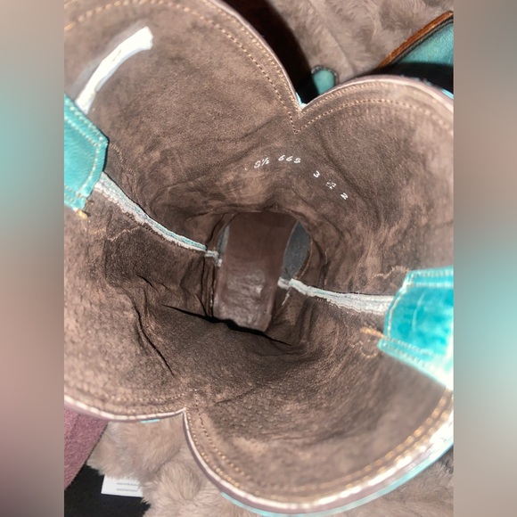💎PECOS BILL Turquoise Leather Western Cowgirl Boots Embroidery Crosses 8.5 - Picture 12 of 16